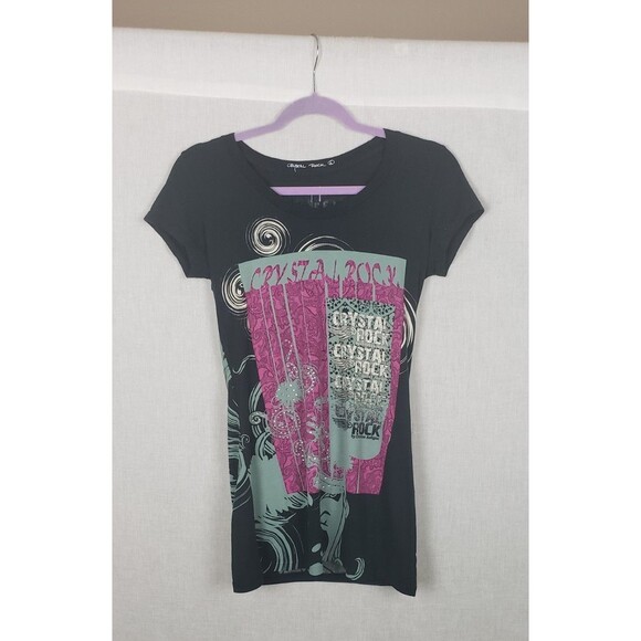 Christian Audigier Crystal Rock Womens Tunic Top M Navy Blue Floral Y2K Limited - Picture 1 of 6